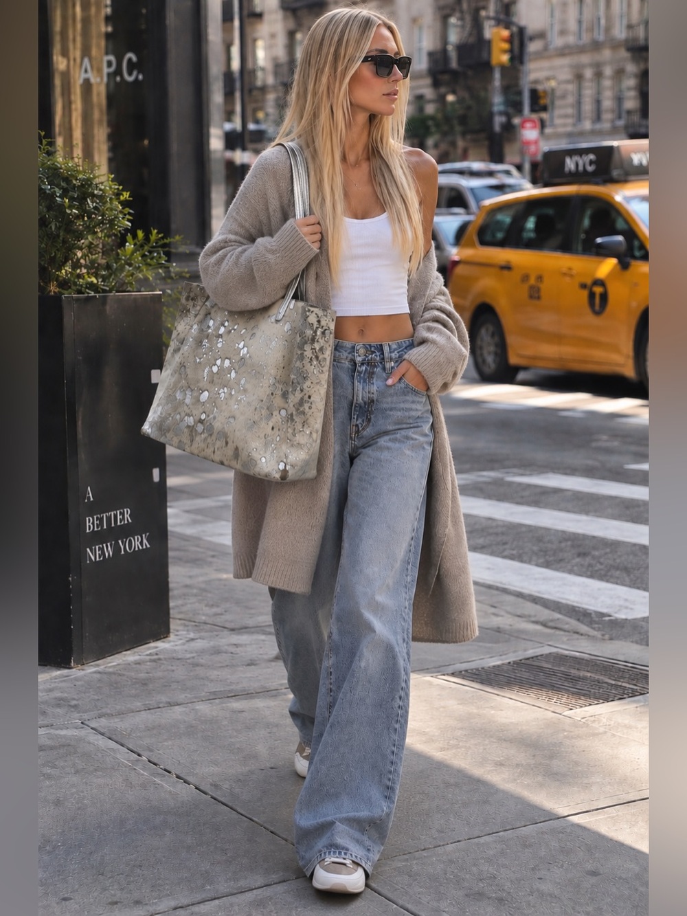 Streets Ahead Metallic Silver Cowhide Leather Oversized Tote